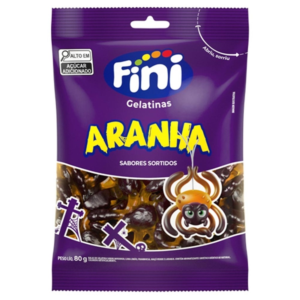Bala de Gelatina Aranha Pêssego e Amora 80g - Fini