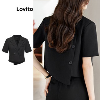 Lovito Blazer elegante liso com botões assimétricos para mulheres L100MD396 em Oferta na Shopee