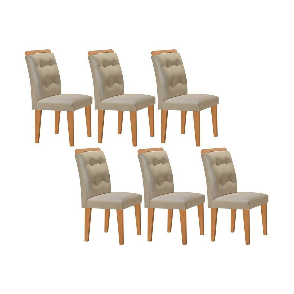 Cadeira Sala de Jantar Imperatriz Madeira Kit 6 Un Capuccino - Veludo Creme - Rufato em Oferta na Shopee