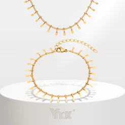 Conjunto De Pulseira De Colar De Borla Vnox Para Mulheres , Corrente De Ligação De Aço Inoxidável Em Ouro 18K , Joias Sem Manchas