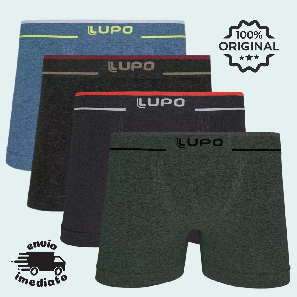 Kit 4 Cuecas Boxer Box Adulto Lupo Sem Costura Texturizada Original