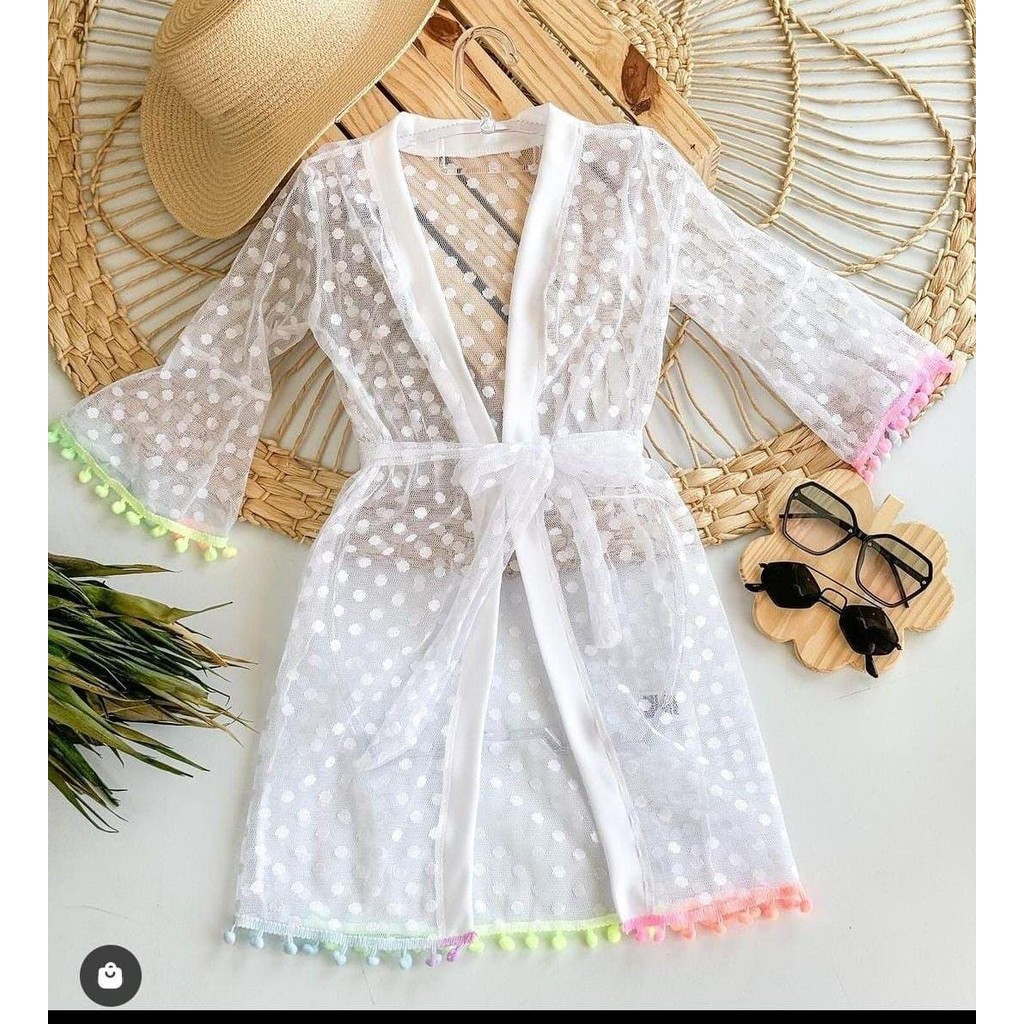 Vestido saída de praia infantil menina moda praia piscina natação verão(2 ao 16)