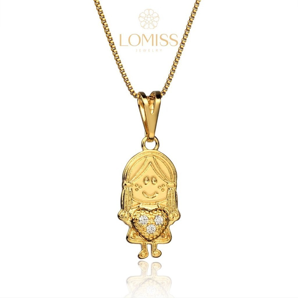 Meninas colar feminino pingente colar 18k banhado a ouro meninas zircônia coração forma pingente em Oferta na Shopee