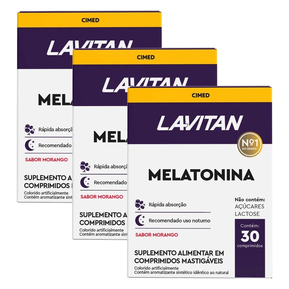 Kit c/3 und Lavitan Melatonina 30 cpr Mastigavel Morango em Oferta na Shopee