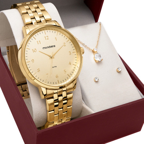 Kit Relógio Mondaine Feminino com Colar e Brincos 32596LPMKDE1K1