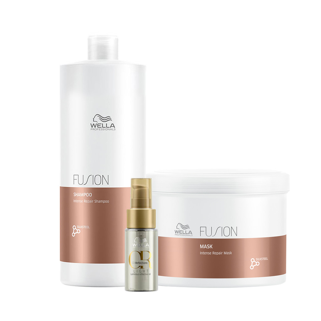 Wella Professionals Fusion Shampoo 1L+Mascara 500g+Oil Reflections Light 30ml em Oferta na Shopee