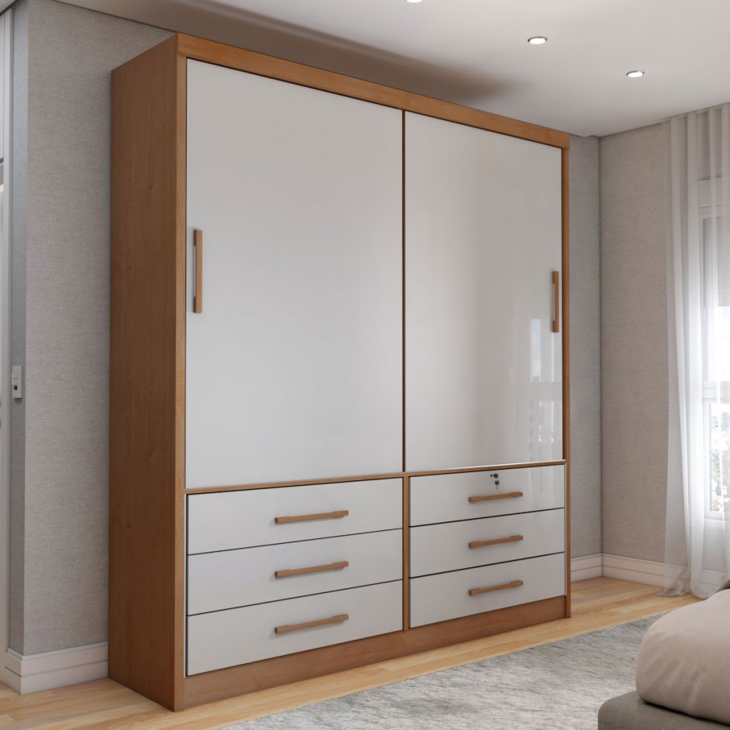 Guarda-Roupa Solteiro Essence 2 Portas 6 Gavetas com Chave em Oferta na Shopee