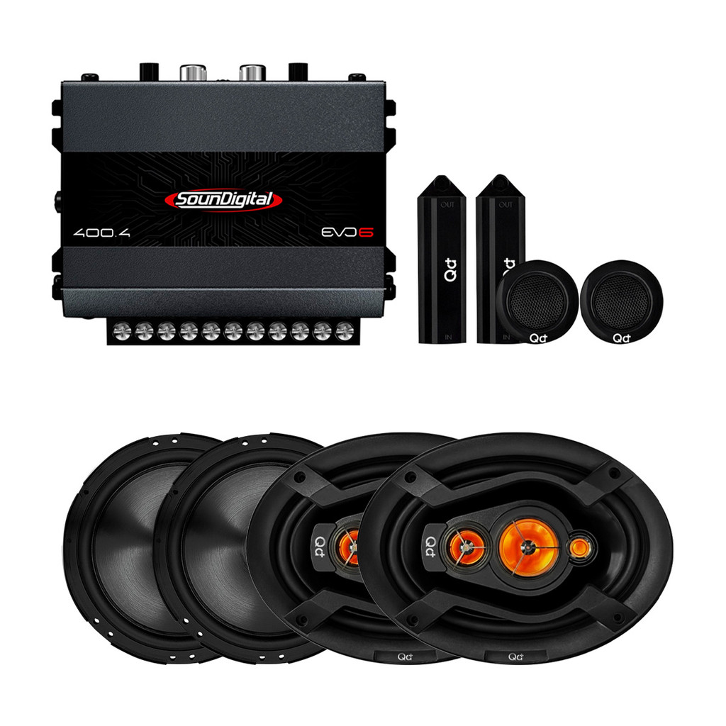 Kit Modulo Soundigital 400 Rms SD-400.4 Evo 6 + Kit 2 Vias 6 Pol 100w Rms K2V-610 + Alto Falante 6x9 Pol 150w Rms  Qa+
