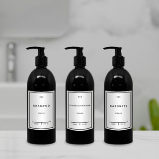 Kit Frascos Para Banho 3pçs Shampoo Condicionador e Sabonete - Organizador de Banheiro 500ml Preto em Oferta na Shopee