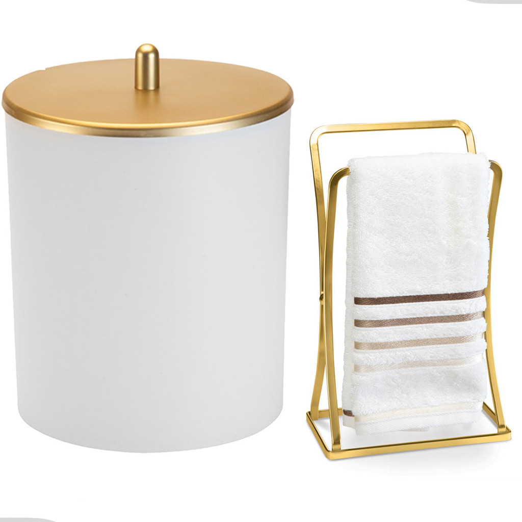 Kit Acessorios Lavabo Lixeira Porta Toalha De Rosto Luxo Banheiro Dourado Arthi em Oferta na Shopee