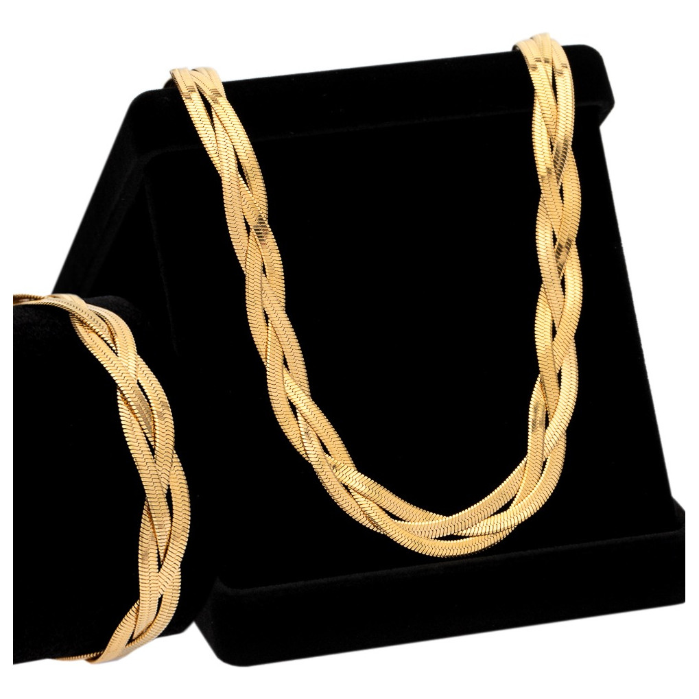 Colar E Pulseira Feminina 3 Fios Aço Inox Banhado Ouro 18k em Oferta na Shopee