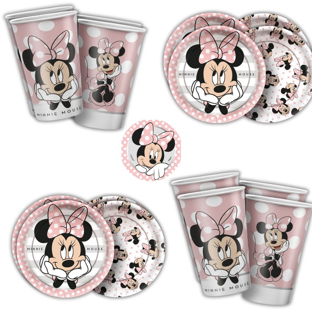 Kit Festa  MINNIE MOUSE ROSA 16 Pratos + 16 Copos Descartável 180 Ml Papel - REGINA em Oferta na Shopee