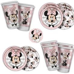 Kit Festa MINNIE MOUSE ROSA 16 Pratos + 16 Copos Descartável 180 Ml Papel - REGINA (CHOCO)