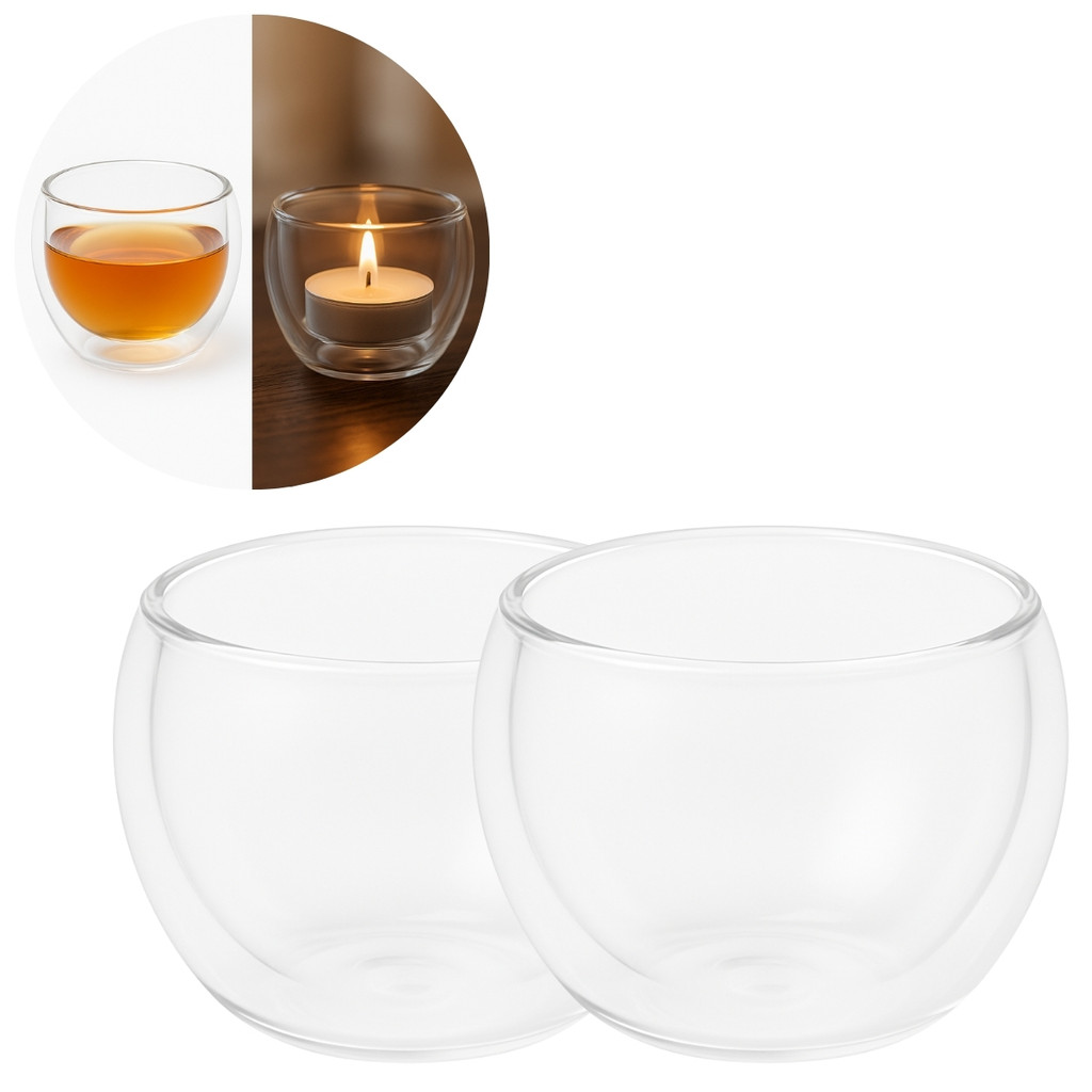 2 Copos Castiçal de Vidro Duplo 50ml Resistente e Elegante