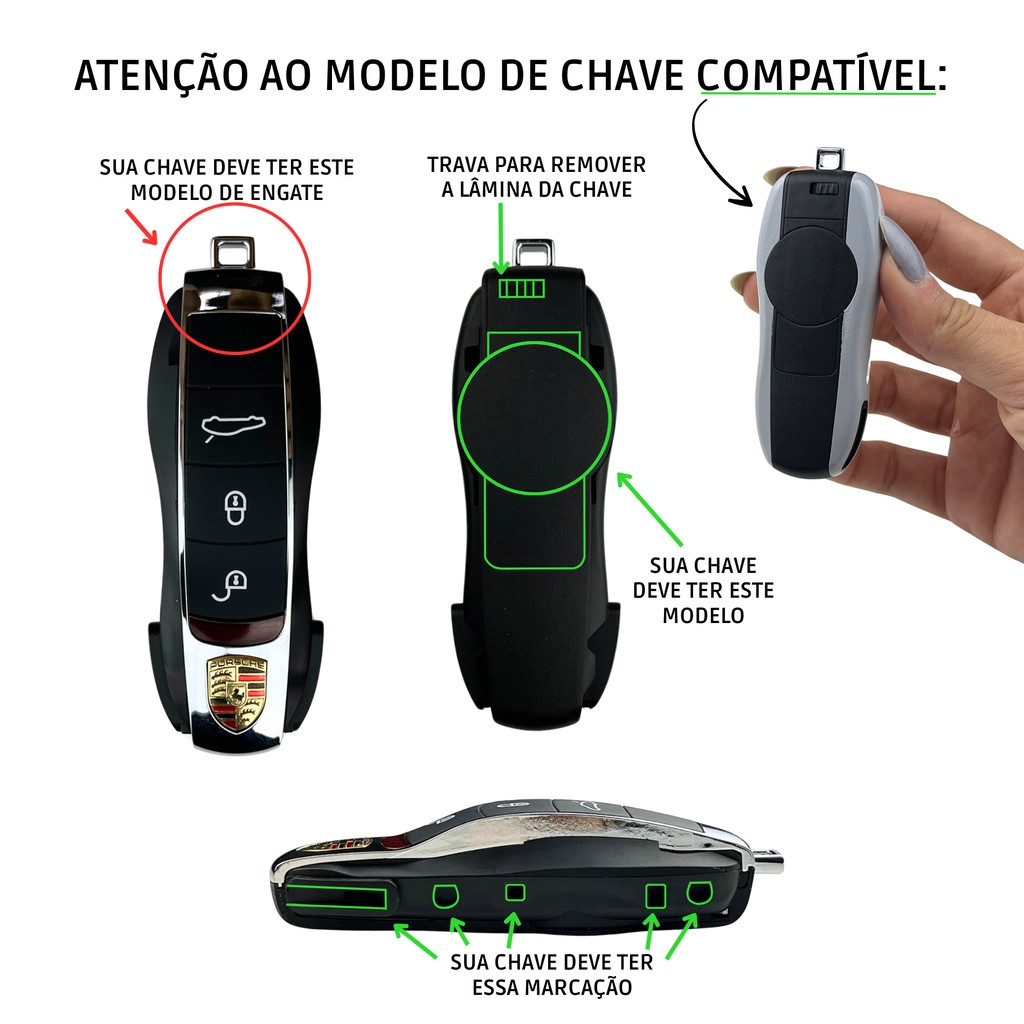 Capa Chave Porsche Lat Vermelho Metálico 911 Boxster Cayman