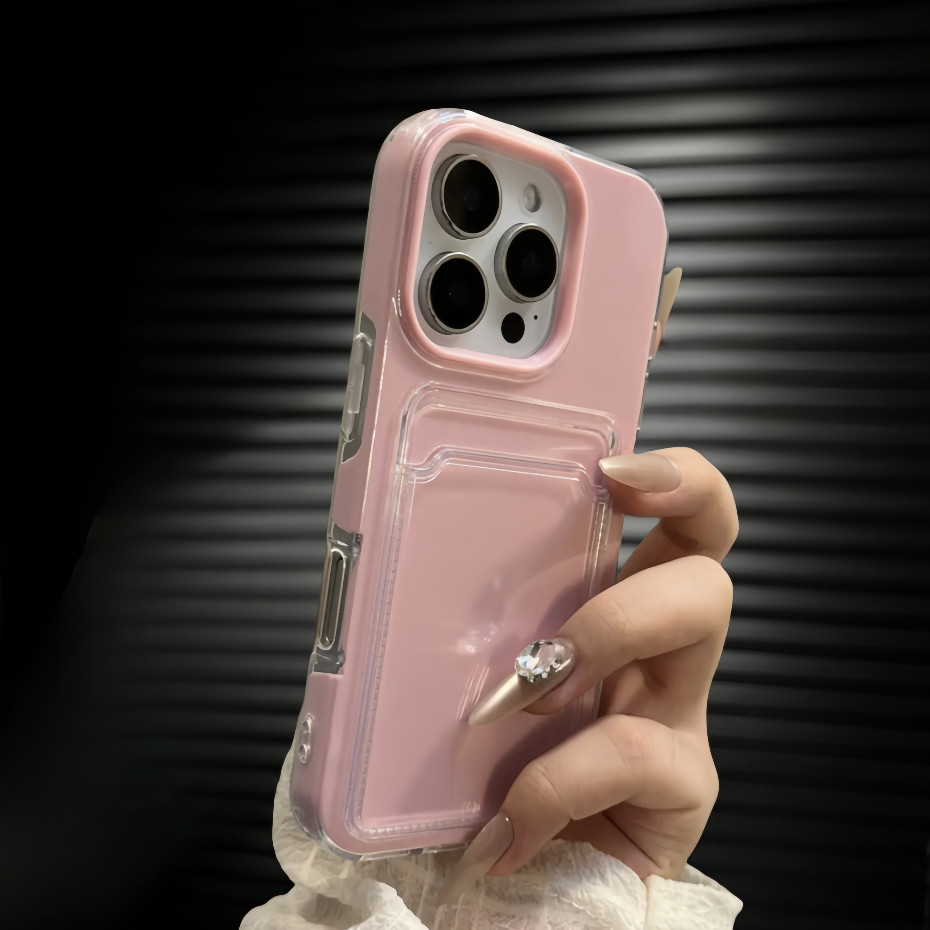 Capa Para Cartão/Rígida 3 Em 1/TPU + Pc/Rosa À Prova De Choque Compatível Com iPhone 11 12 13 14 15 16 pro max