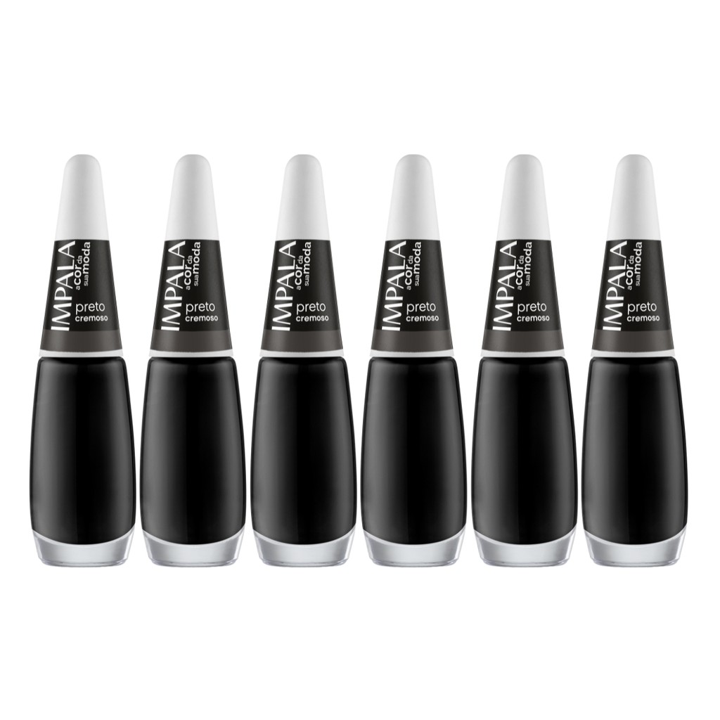Kit 6 Esmalte Impala A Cor Da Sua Moda Unha Preto Cremoso