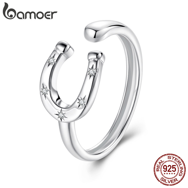 BAMOER Design Original 925 Prata Esterlina Anel Aberto Tamanho Ajustável Ferradura Moda Joias Presentes Para Mulheres em Oferta na Shopee
