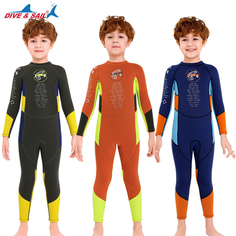 Novo estilo terno de mergulho infantil 2.5MM terno de mergulho de uma peça de manga comprida quente meninos mergulho sur