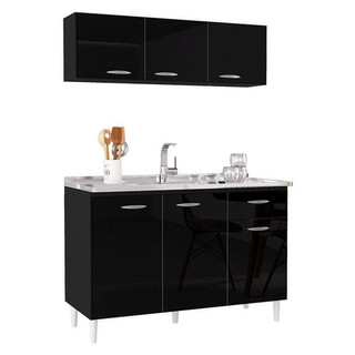 Balcão De Pia E Armário Aéreo 120 Cm Preto – Poquema em Oferta na Shopee