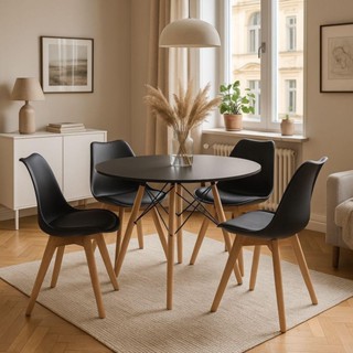 Conjunto Mesa Jantar Moderna Leda 90 Cm Com 4 Cadeiras Leda Elegante Preta. em Oferta na Shopee