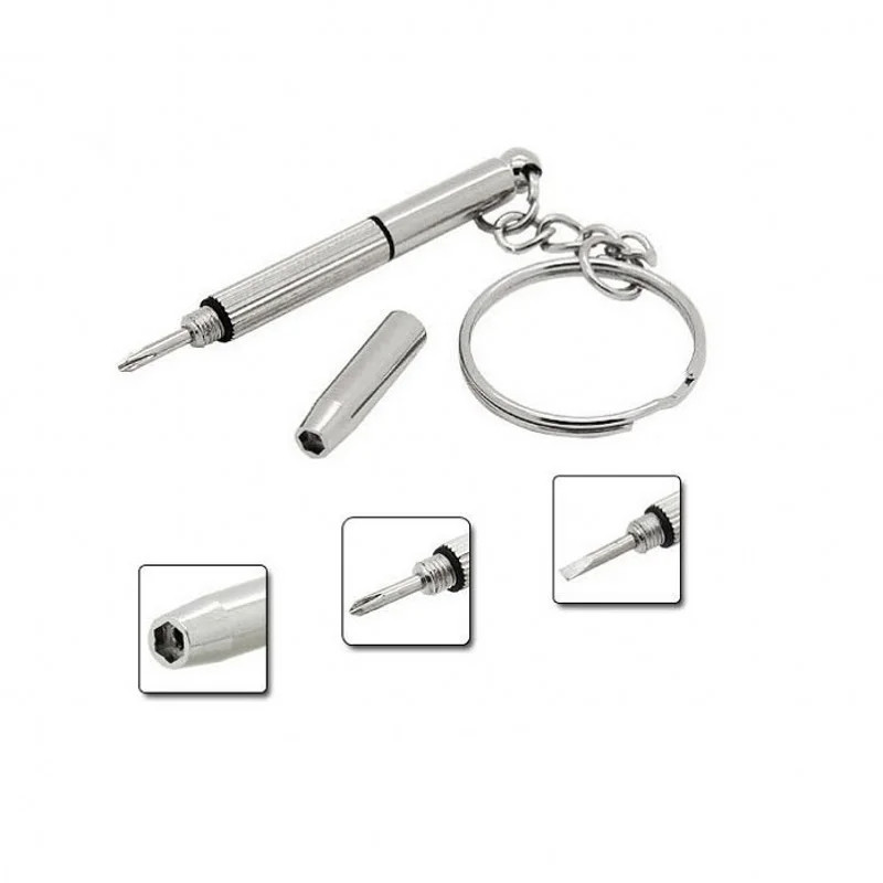 Kit 5 Mini Chaveiros 3 em 1 – Reparos de Relógios, Óculos e Pequenos Parafusos