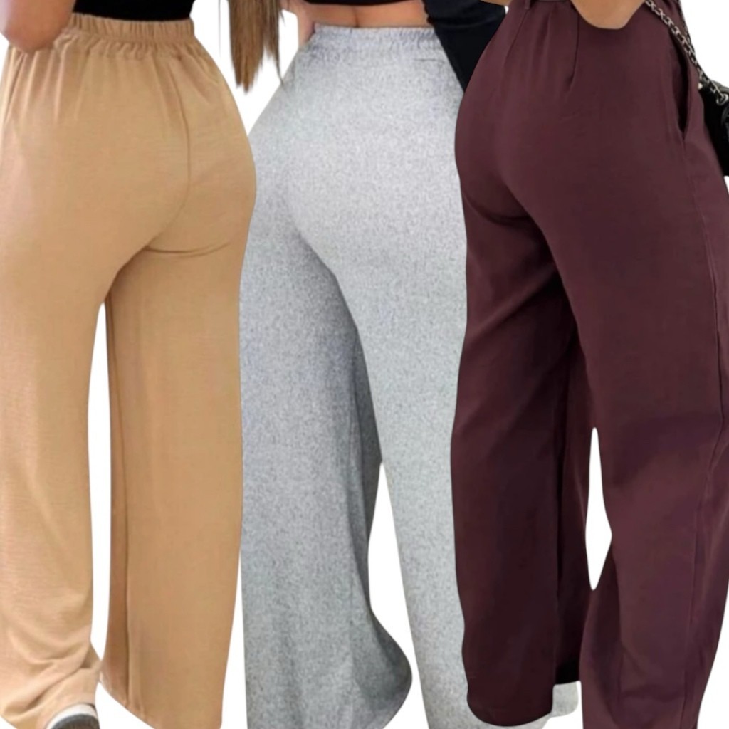 Calça Pantalona Feminina Cintura Alta Tendência Moda Envio Imediato
