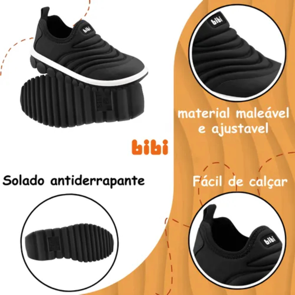 Tênis Infantil Preto Branco Casual E Escolar Bibi Roller 2.0