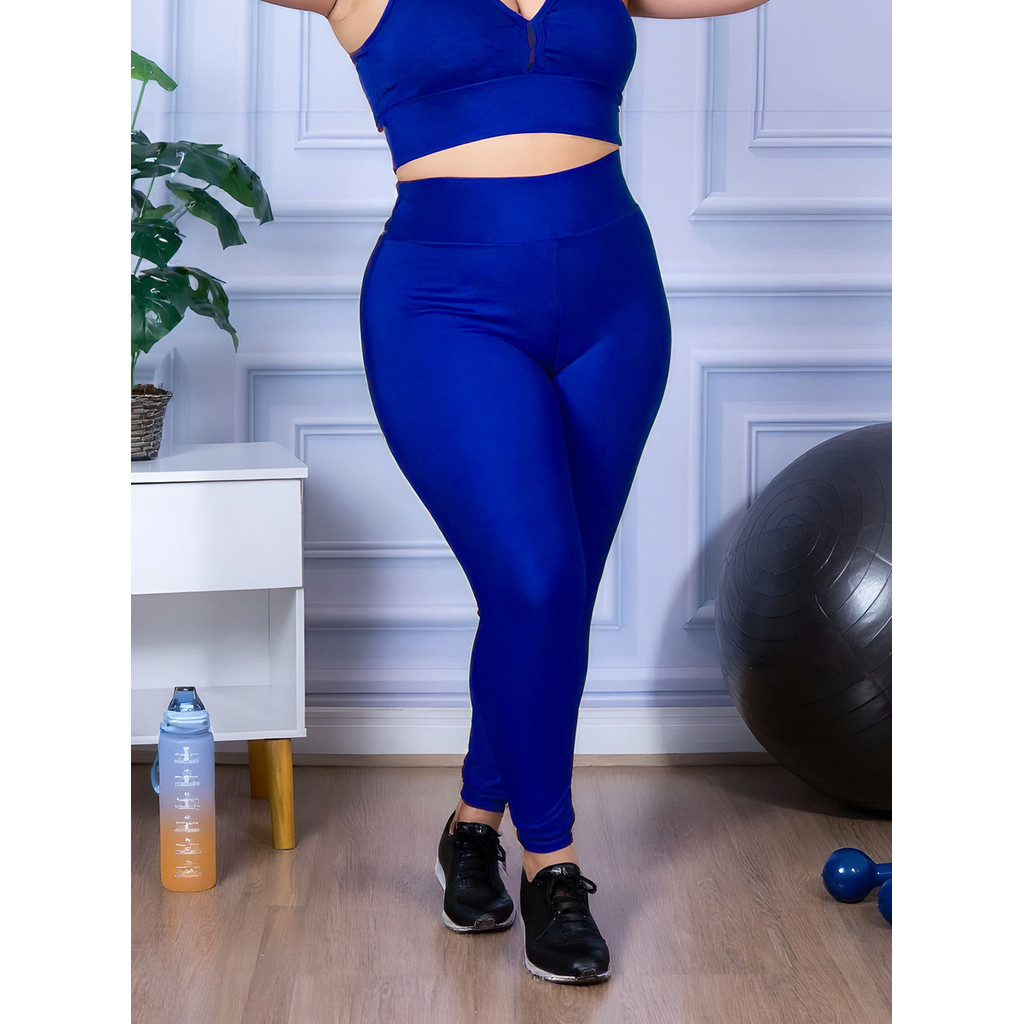 Calças Leggings Plus Size Preta Academia Fitness E Dia A Dia