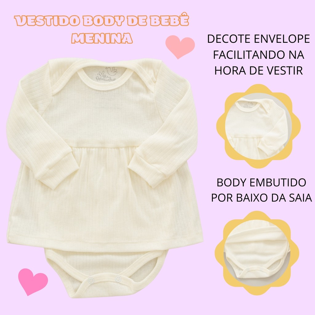 Vestido De Bebê Menina Body Manga Longa Malha Canelada Elegante MP005-MS-C6