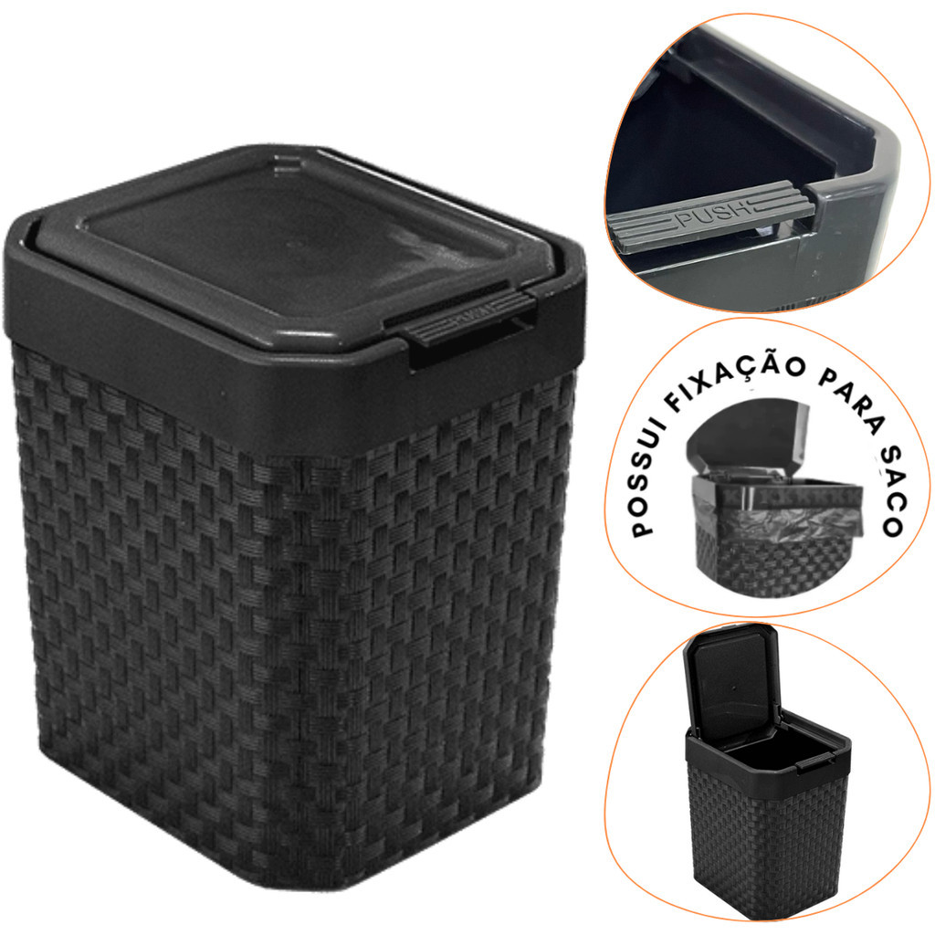 Lixeira de Pia Rattan Com Tampa Click Preta 5 Litros em Oferta na Shopee