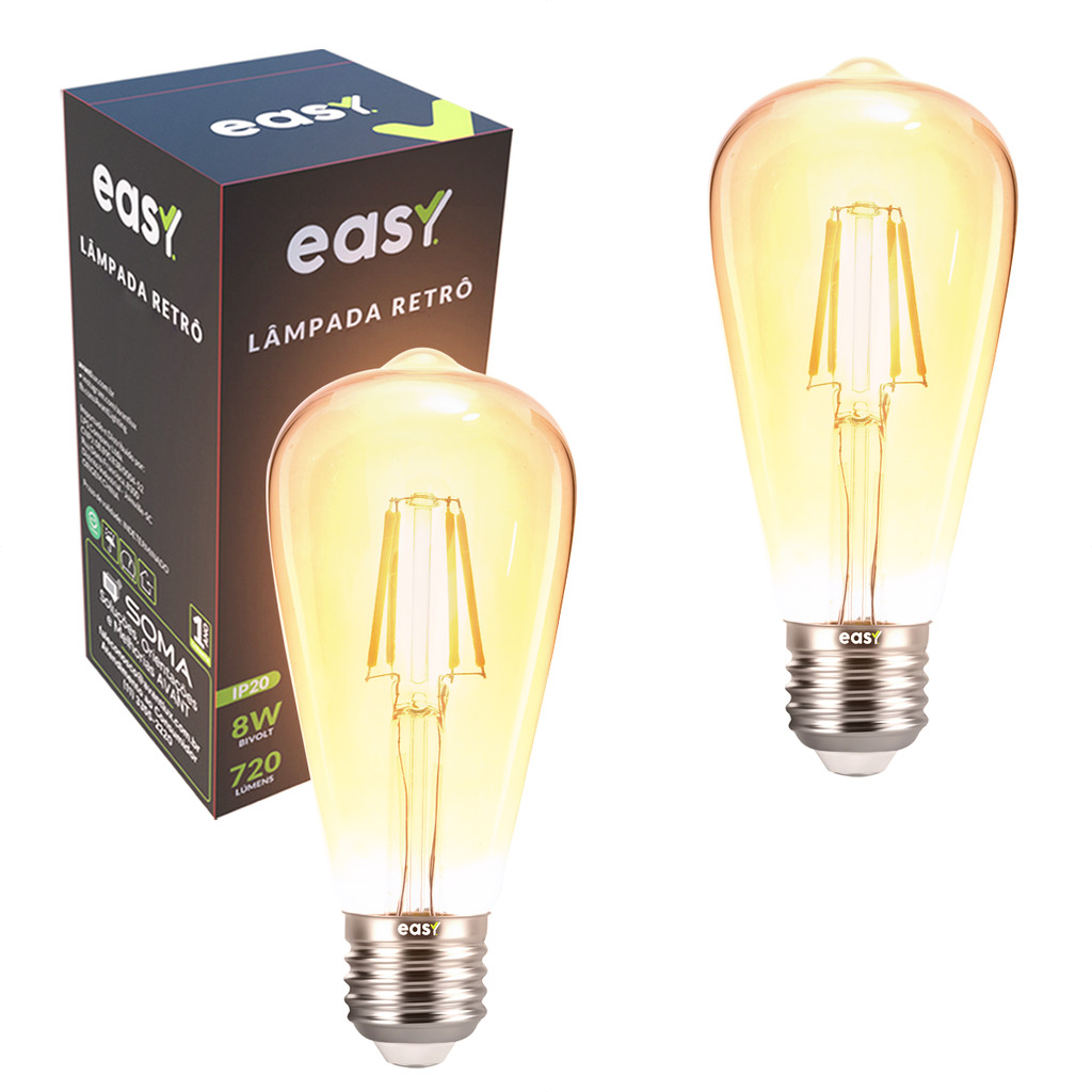 Kit 2 Lampadas Led ST64 Ambar 8w 2400k E27 110v/220v Easy - Home & Living