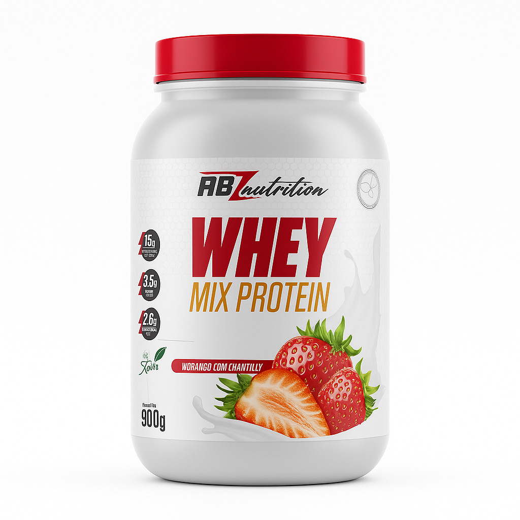 Whey Mix Protein ABSOLUT 900g Morango com BCAA Glutamina – 15g Proteína em Oferta na Shopee