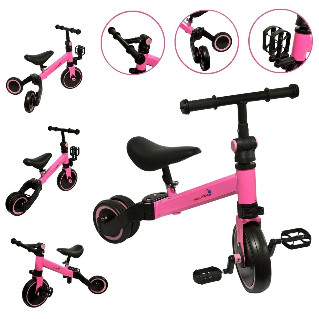 Triciclo Infantil 3 Rodas 3 em 1 Bicicleta Equilíbrio sem Pedal Coordenação Rosa Importway Bw312rs