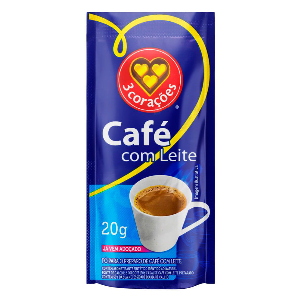 Café com Leite Solúvel 3 Corações Sachê 20g - Food & Beverages