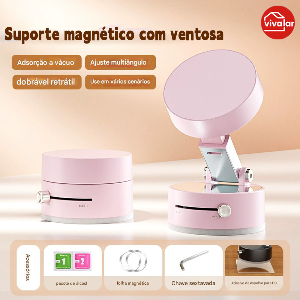 Suporte Veicular Magnético Forte: Vácuo Seguro, Ajuste Articulado 360° e Compatível Universal