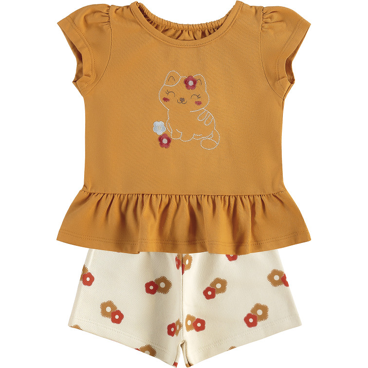 04588 CONJUNTO INFANTIL FEMININO BLUSA EM MALHA + SHORT EM MOLETINHO