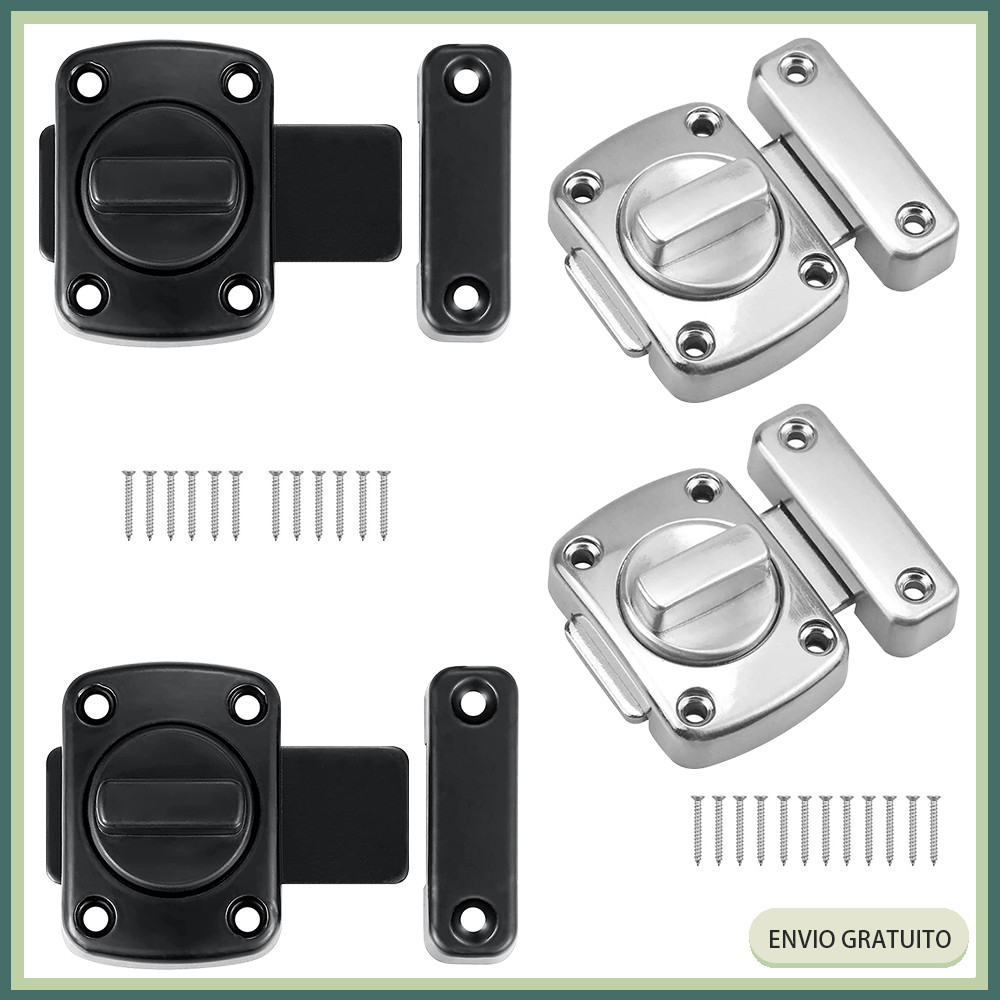 4x Trinco de porta de cabo deslizante em liga de zinco Preto+Prata Fechadura de trinco Inserção de porta de trinco