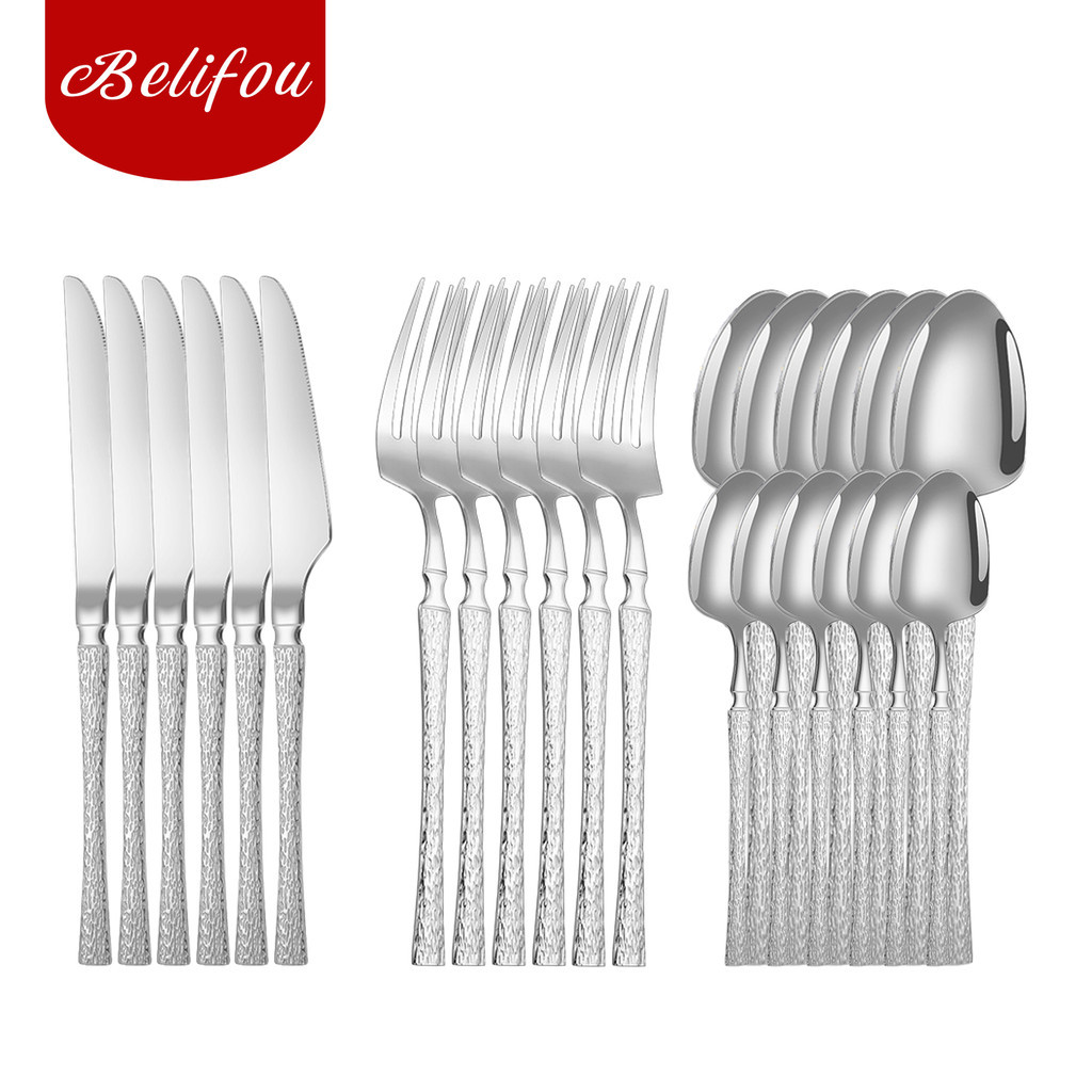 Belifou Kit 24 Jogo De Talheres Aço Inoxidável 416 Cintura Fina Textura Prata - Luna em Oferta na Shopee