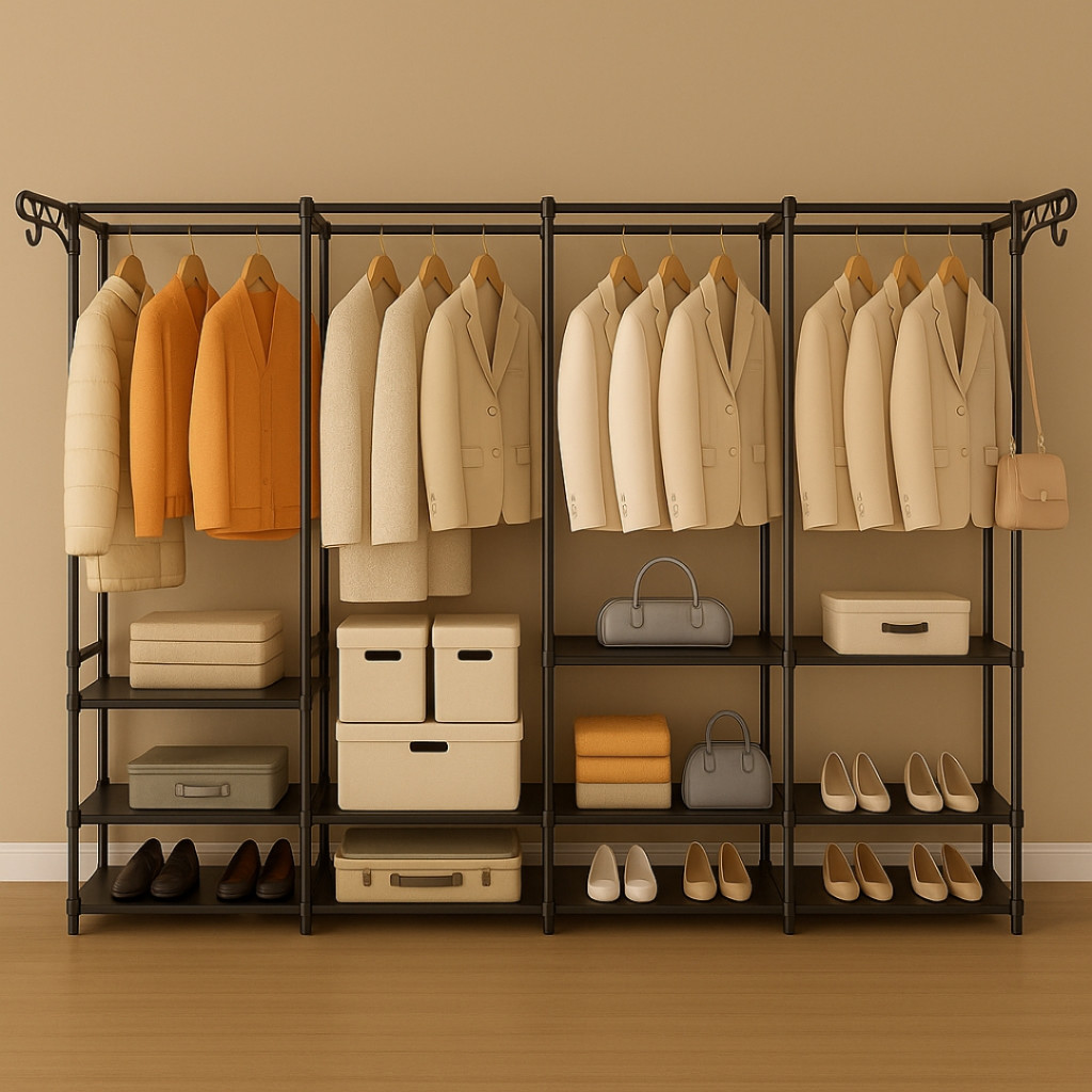 Guarda Roupa Portátil Arara 3/4 Divisórias Multifuncional Desmontável Organizador Estrutura De Metal Top&casa em Oferta na Shopee