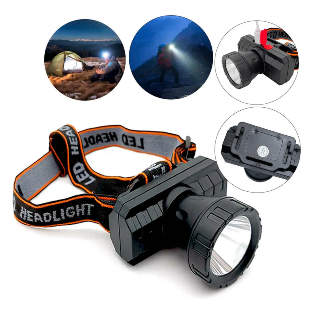 Holofote de Cabeça Recarregável Lanterna LED para Camping e Trabalho