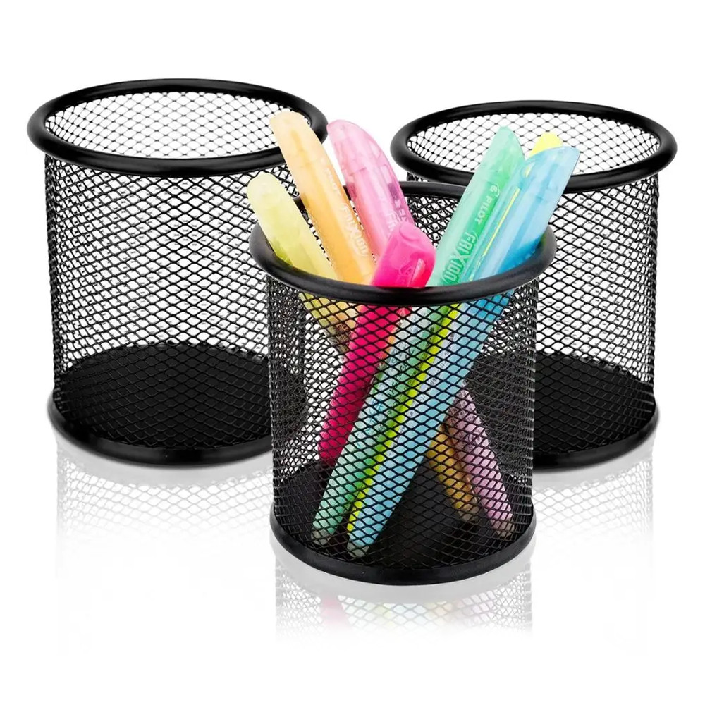 Kit 1 a 6 Porta Canetas Lápis Porta Treco Redondo Aramado Preto Office Organizador de Mesa em Oferta na Shopee