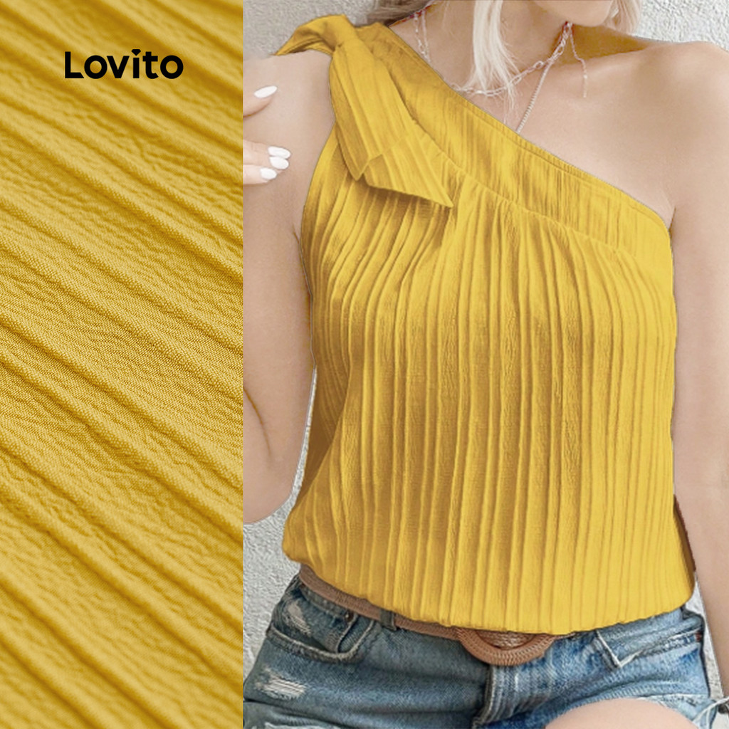 (New) Lovito Blusa Boho Assimétrica com Laço Primavera/verão Amarela para Mulheres L142ED275 em Oferta na Shopee