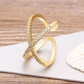 Cruz De Luxo X Shape Women Anel De Noivado Pavido Cheio Zircônia Ouro E Prata Cor Elegante Joias Simples