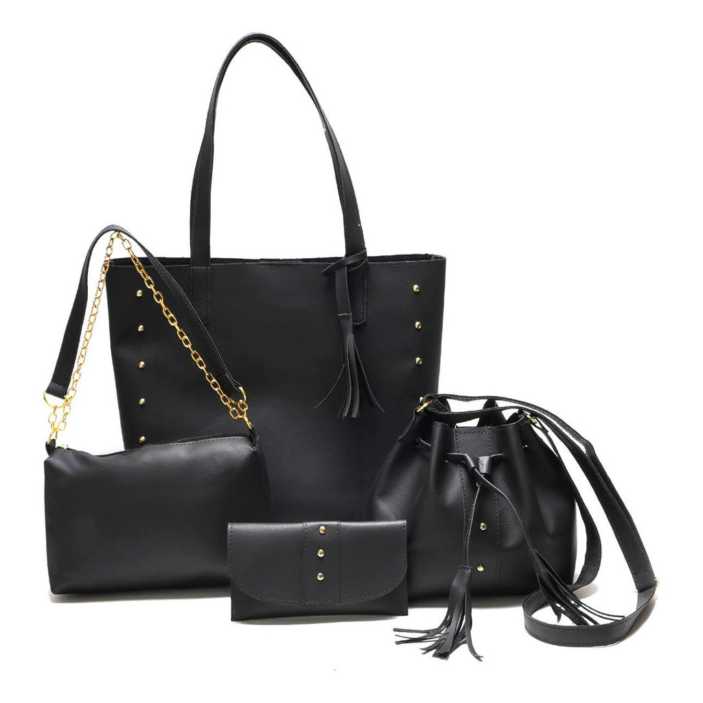 Kit 4 Peças De Bolsas Sacola Transversal Mão+festa Tiracolo Cartira Baguete Saco Baladinha Meia Lua