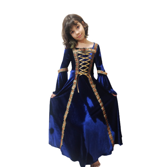 Vestido medieval tradicional Infantil Azul Marinho