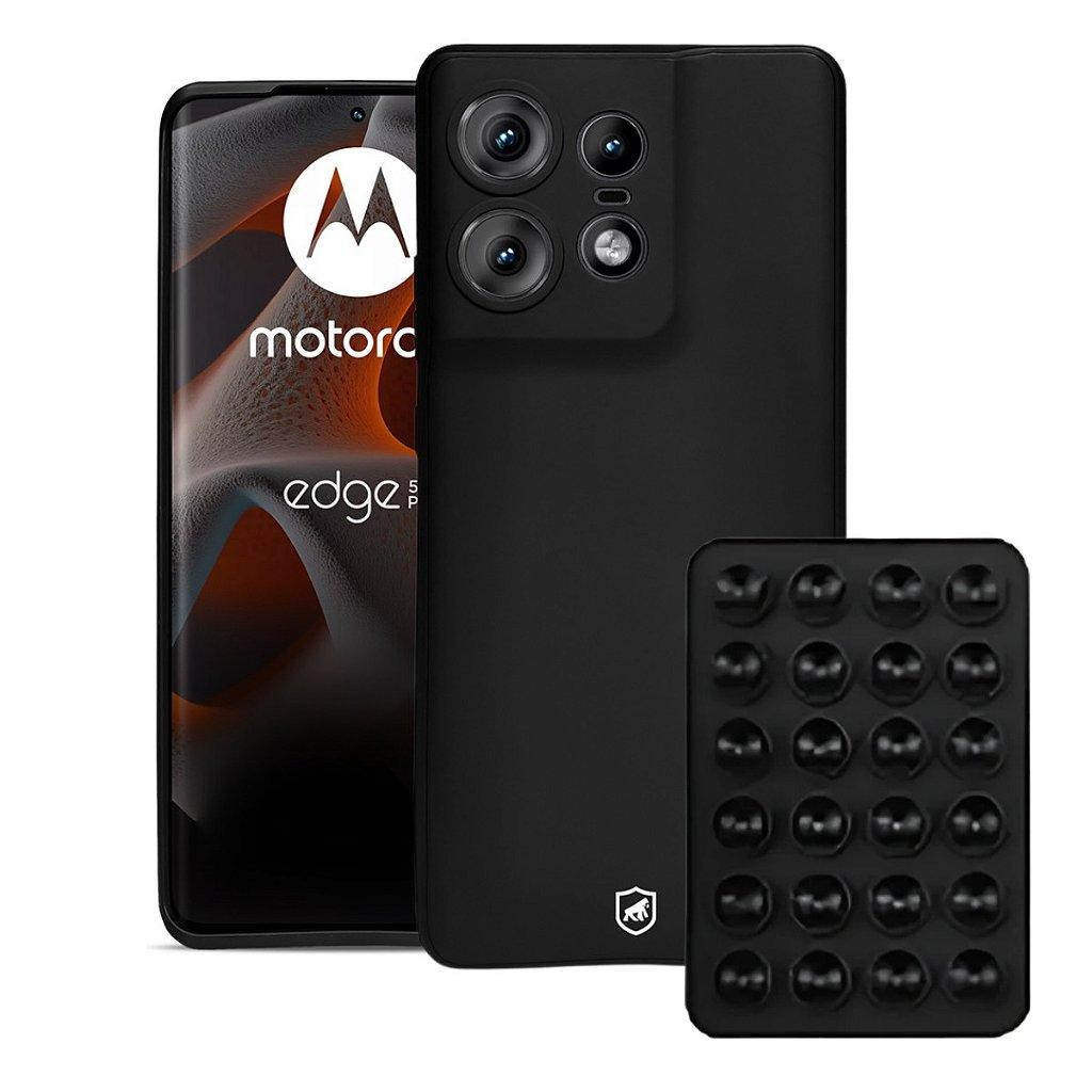 Capa case capinha Silicon Veloz para Moto Edge 50 Pro +  Ventosa Preta