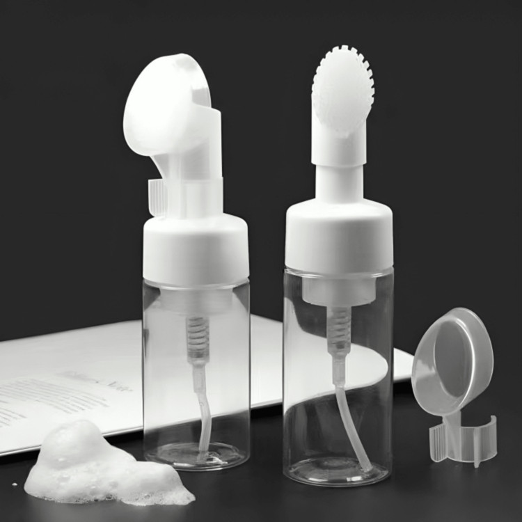 Frasco Pump 150ml com Escova de Silicone Espuma Limpeza Facial Skin Care Silicone Limpador De Rosto Espumante