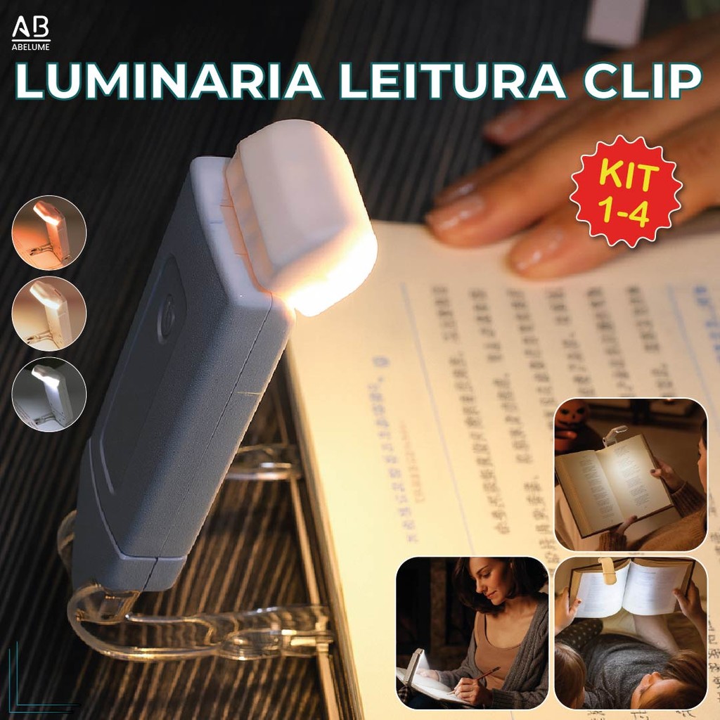 4 Luminária Luz Led Leitor Prendedor Clips para Leitura Flexível USB Bivolt em Oferta na Shopee