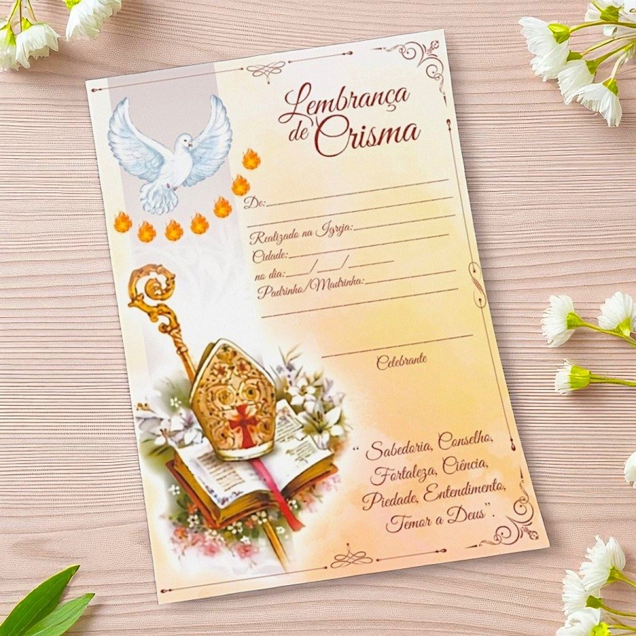 Cartão Lembrança Certificado Crisma em Oferta na Shopee